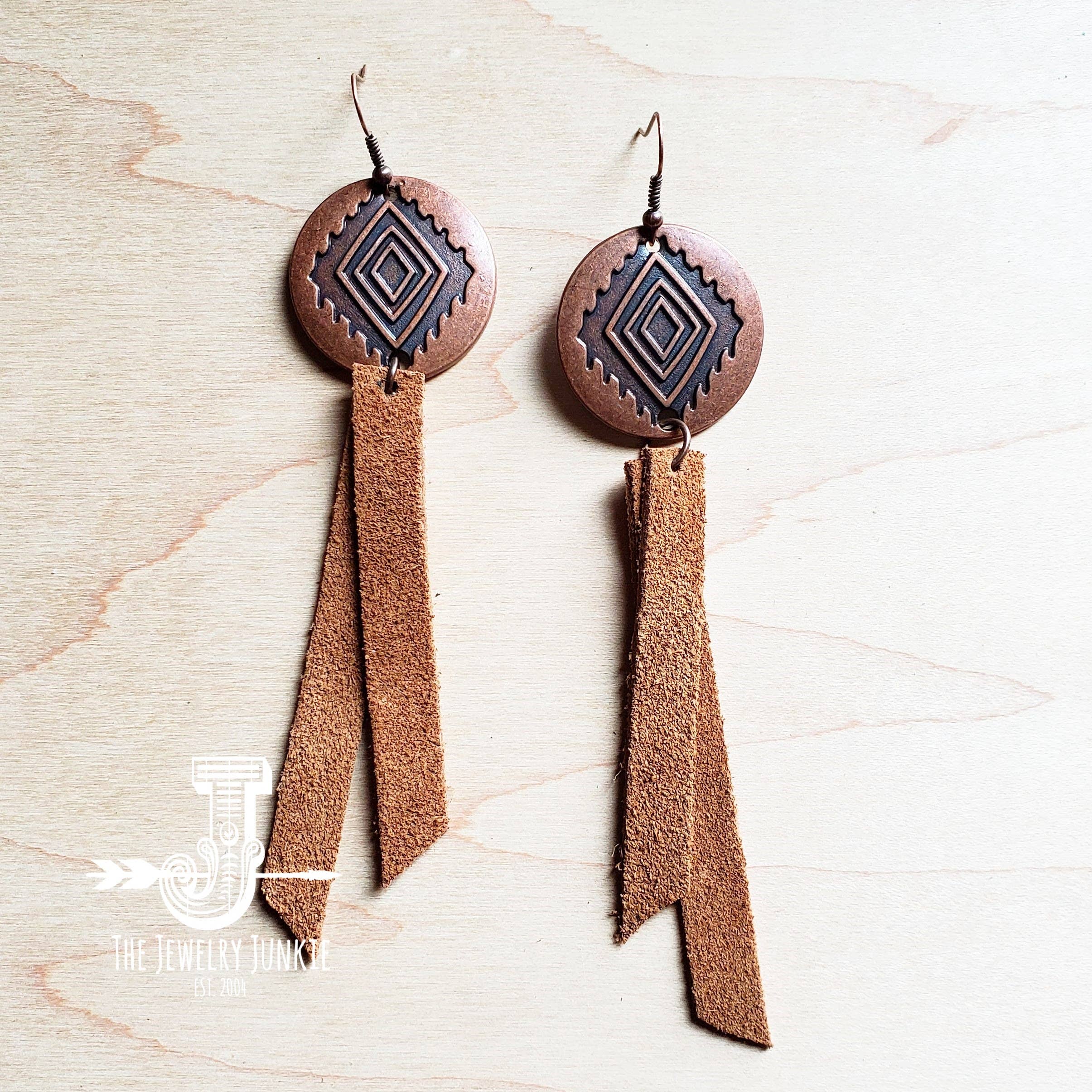 Leather Rectangle Earrings w/ Tan Suede