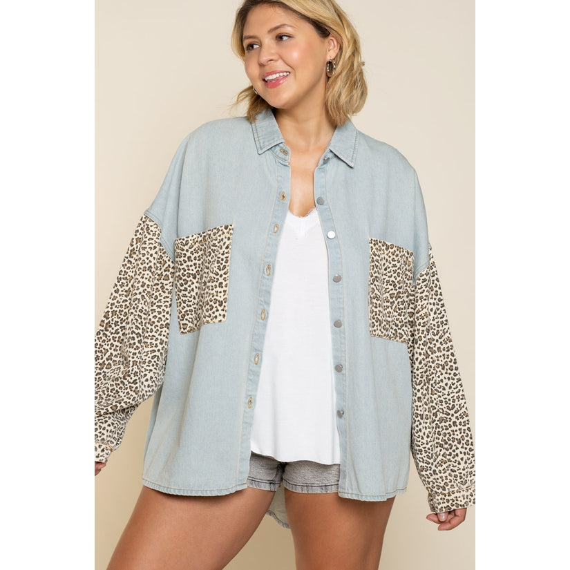 Denim-Leopard Print Jacket