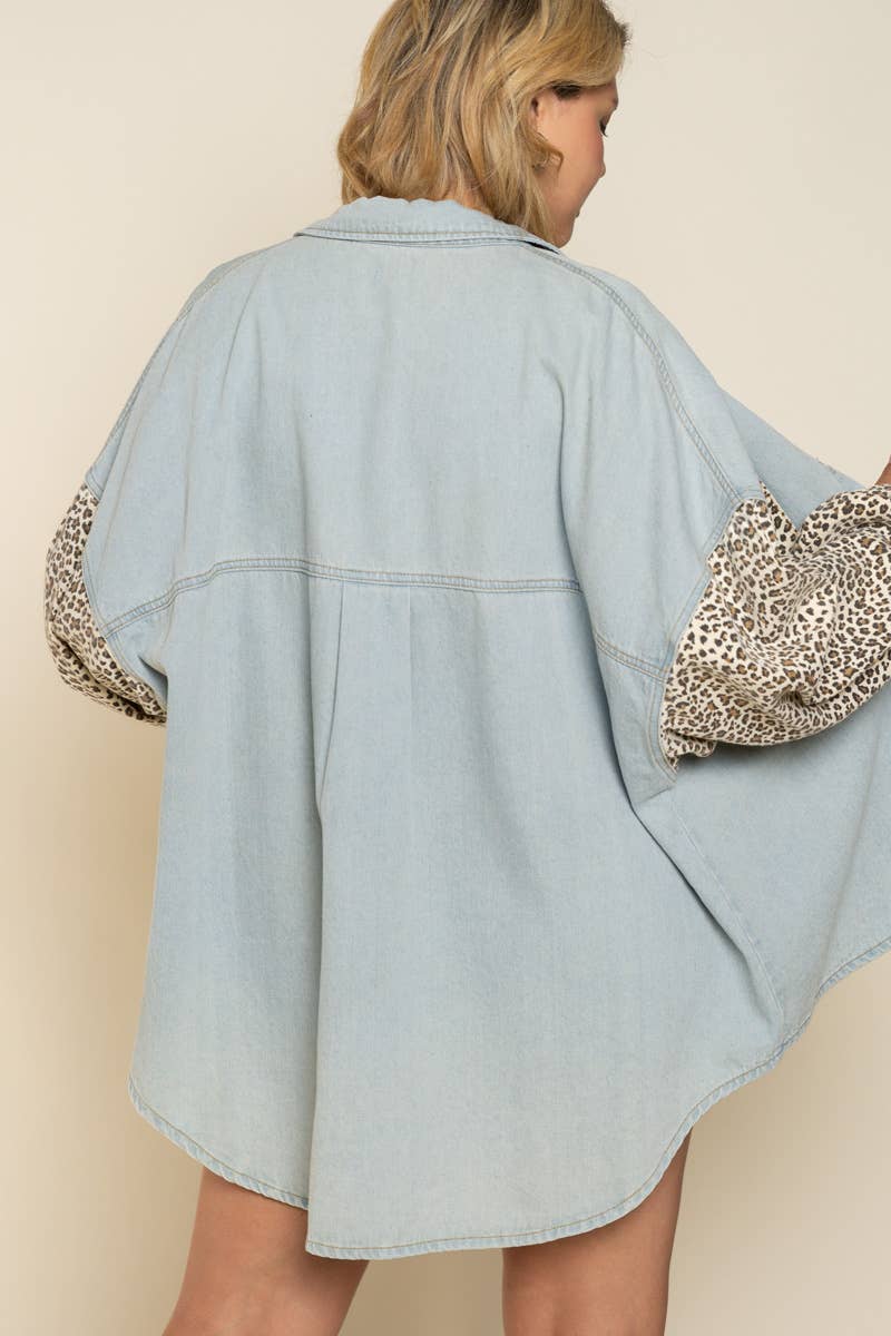 Denim-Leopard Print Jacket