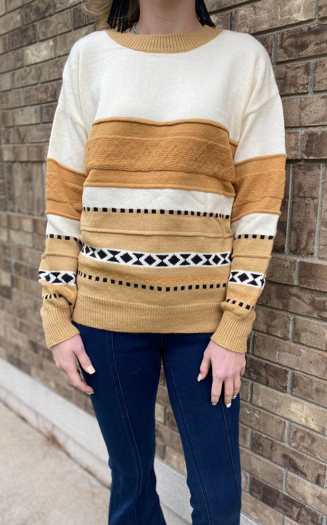 Mustard & Cream Detailed Sweater