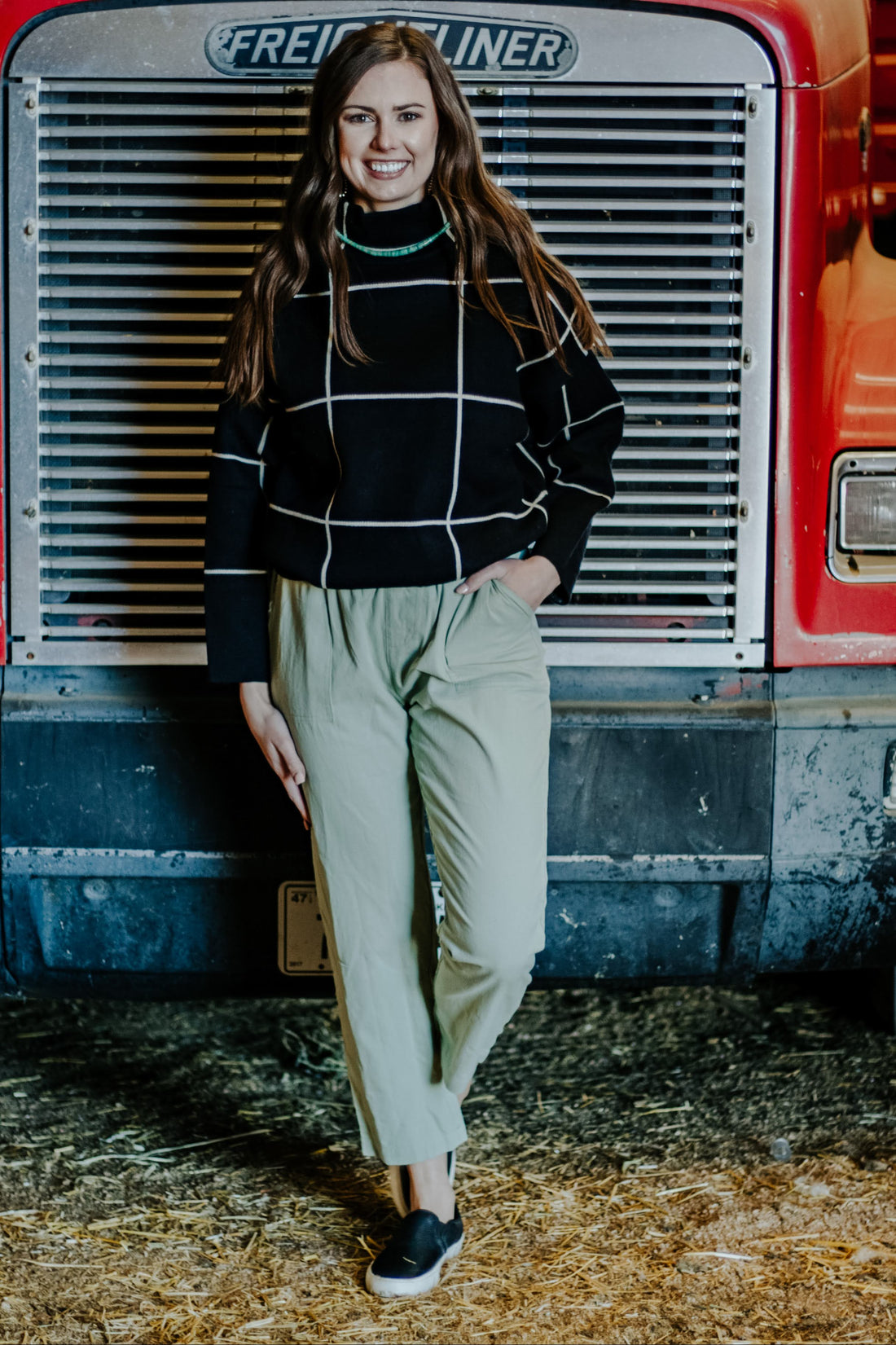 Grid Pattern Accent Sweater