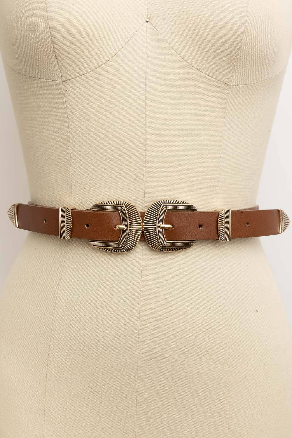 Double Buckle Faux Leather Belt