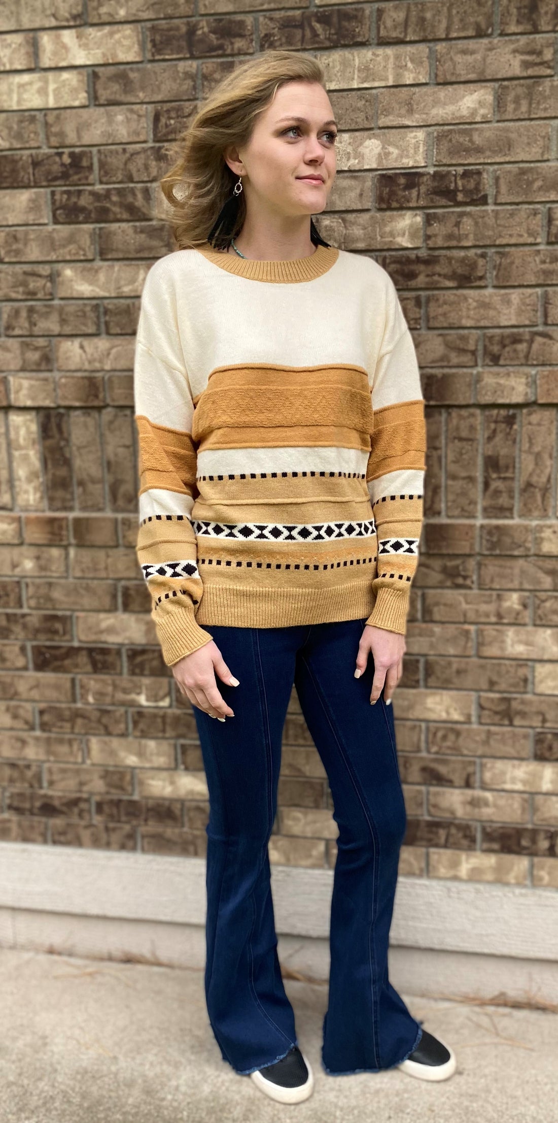 Mustard & Cream Detailed Sweater