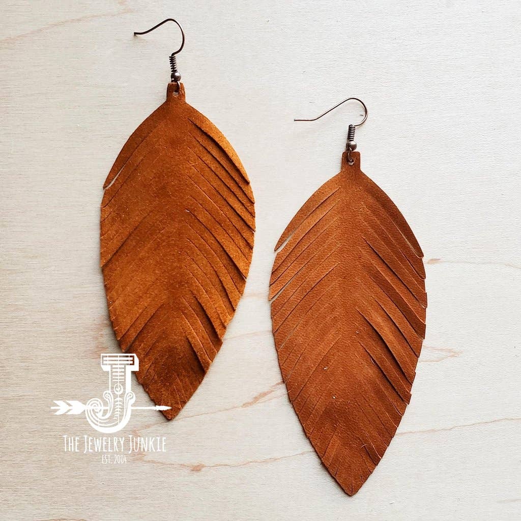 Tan Suede Feather Earrings