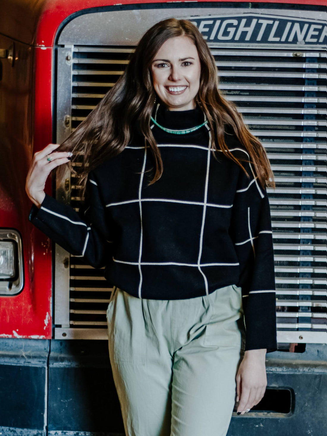 Grid Pattern Accent Sweater