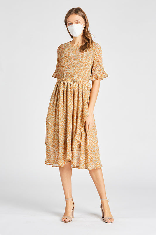 plus size orange floral dress Women's Plus Size Smocked Dresses Elegant Floral Midi Flare Dress